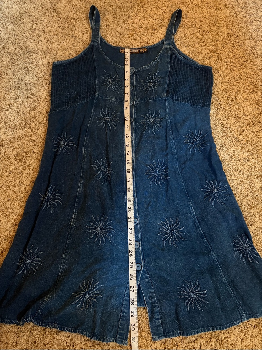 Vintage Raya Sun Blue Denim Button-Front Sunburst Dress - Picture 13 of 14